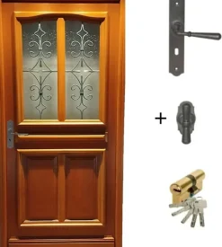 Porte D'entrée Bois Vitrée Vauban, H.215xl.80 P.droit, Poignée, Barillet Côte Tableau-Gd Menuiseries Discount