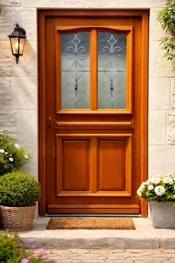 Porte D'entrée Bois Vitrée Vauban, H.215xl.80 Côte Tableau P.droit Poignée, Barillet-Gd Menuiseries New