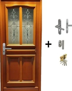 Porte D'entrée Bois Vitrée Vauban, H.215xl.80 Côte Tableau P.droit Poignée, Barillet-Gd Menuiseries New