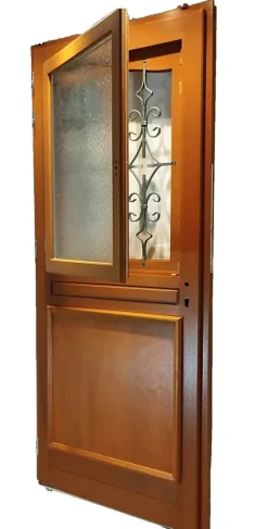 Porte D'entrée Bois Vitrée Vauban, H.215xl.80 Côte Tableau P.droit Poignée, Barillet-Gd Menuiseries New