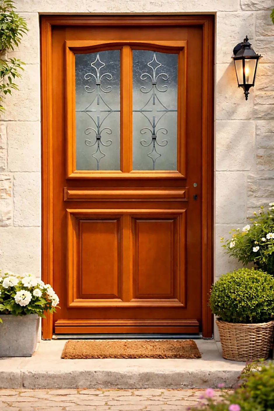 Gd Menuiseries Porte D'entrée Bois Vitrée Vauban, H,200xl,80 P,gauche, Poignée, Barillet Côte Tableau