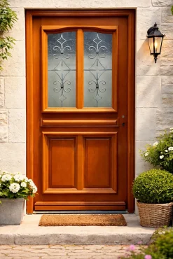 Porte D'entrée Bois Vitrée Vauban, H.215xl.90 P,gauche, Poignée, Barillet Côte Tableau-Gd Menuiseries Discount