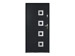 Vente-unique Porte d'entrée en acier avec inox L207 x L100 cm anthracite - épaisseur 55 mm - poussant gauche - TIFANA