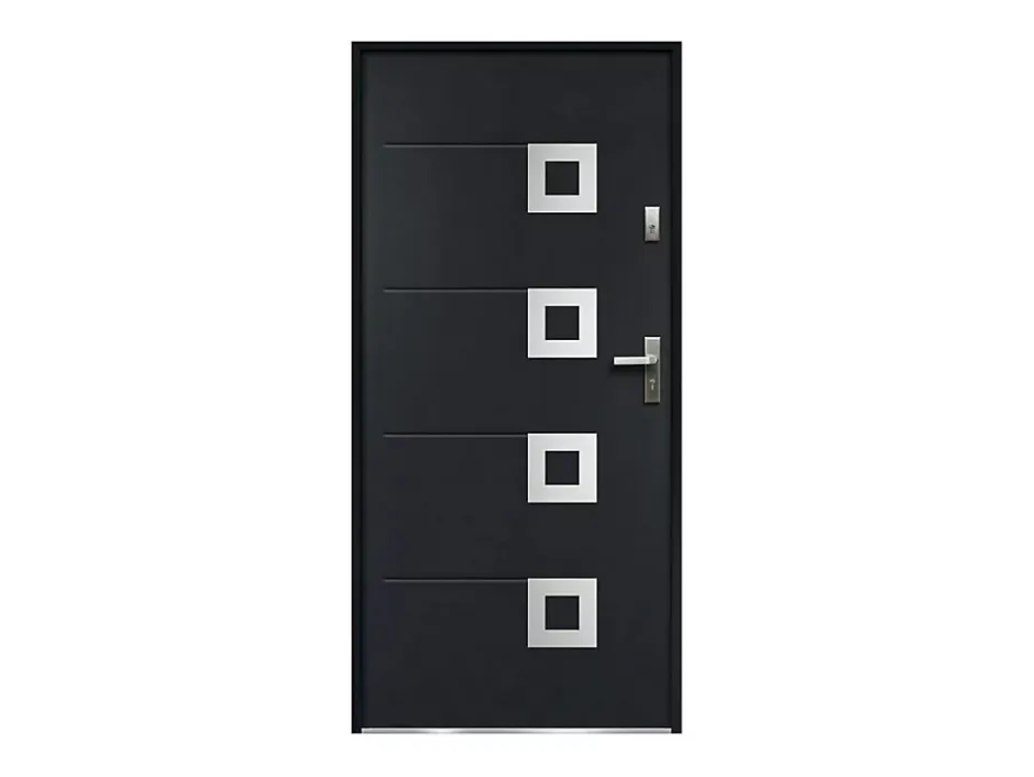 Vente-unique Porte d'entrée en acier avec inox L207 x L100 cm anthracite - épaisseur 55 mm - poussant gauche - TIFANA