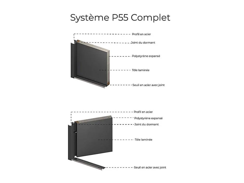 Vente-unique Porte d'entrée en acier avec inox L207 x L100 cm anthracite - épaisseur 55 mm - poussant gauche - TIFANA