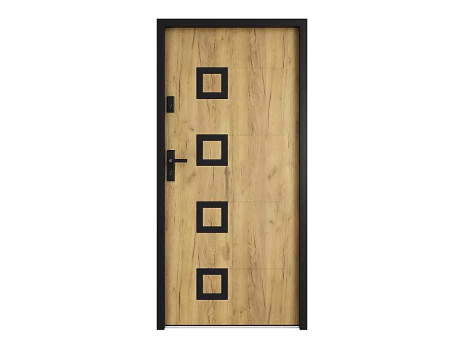 Porte d'entrée en acier avec inox H207 x L100 cm effet chêne - épaisseur 55 mm - poussant droit - TIFANA-Vente-unique Sale
