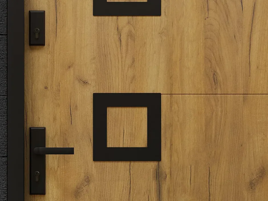 Porte d'entrée en acier avec inox H207 x L100 cm effet chêne - épaisseur 55 mm - poussant droit - TIFANA-Vente-unique Sale