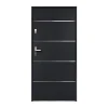 Porte d'entrée en acier pleine et inox H207 x L100 cm anthracite - épaisseur 55 mm - poussant droit - NAXARA-Vente-unique Discount