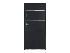 Porte d'entrée en acier pleine et inox H207 x L100 cm anthracite - épaisseur 55 mm - poussant droit - NAXARA-Vente-unique Discount