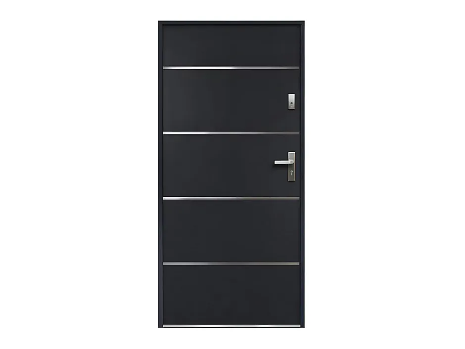 Porte d'entrée en acier pleine et inox H207 x L100 cm anthracite - épaisseur 55 mm - poussant gauche - NAXARA-Vente-unique Online