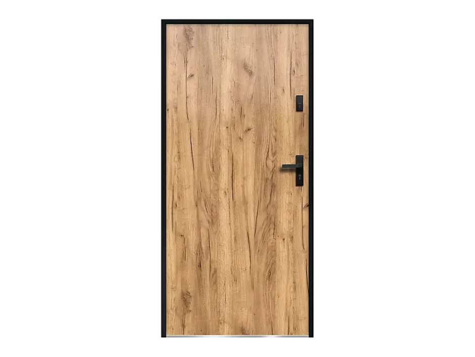 Vente-unique Porte d'entrée en acier pleine H207 x L100 cm effet chêne - épaisseur 55 mm - poussant gauche - AGUEDA