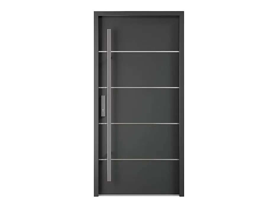 Vente-unique Porte d'entrée en acier pleine et inox H207 x L100 cm anthracite - épaisseur 68 mm - poussant droit - LUSADA