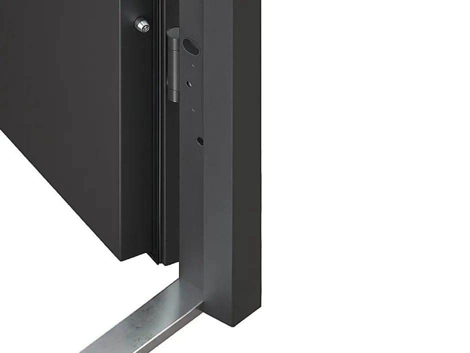 Vente-unique Porte d'entrée en acier pleine et inox H207 x L100 cm anthracite - épaisseur 68 mm - poussant droit - LUSADA
