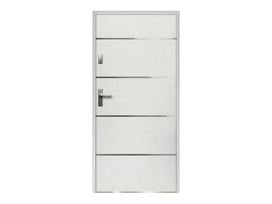 Porte d'entrée en acier pleine et inox H207 x L100 cm blanc - épaisseur 55 mm - poussant droit - NAXARA-Vente-unique Discount