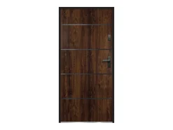 Porte d'entrée en acier pleine et inox H207 x L100 cm naturel foncé - épaisseur 55 mm - poussant gauche - NAXARA-Vente-unique Outlet