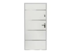 Vente-unique Porte d'entrée en acier pleine et inox H207 x L100 cm blanc - épaisseur 55 mm - poussant gauche - NAXARA