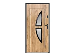 Vente-unique Porte d'entrée en acier vitrée et inox H207 x L100 cm effet chêne - épaisseur 55 mm - poussant gauche - COVAS