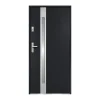 Vente-unique Porte d'entrée en acier vitrée avec inox H207 x L100 cm - verre dépoli - anthracite - épaisseur 55 mm - poussant droit - BRAGA