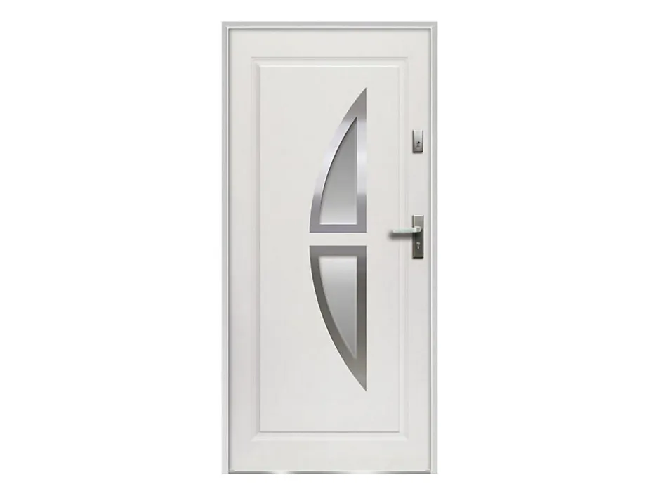 Vente-unique Porte d'entrée en acier vitrée avec inox H207 x L100 cm blanc - épaisseur 55 mm - poussant gauche - COVAS