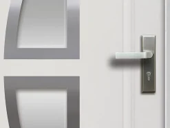 Vente-unique Porte d'entrée en acier vitrée avec inox H207 x L100 cm blanc - épaisseur 55 mm - poussant gauche - COVAS