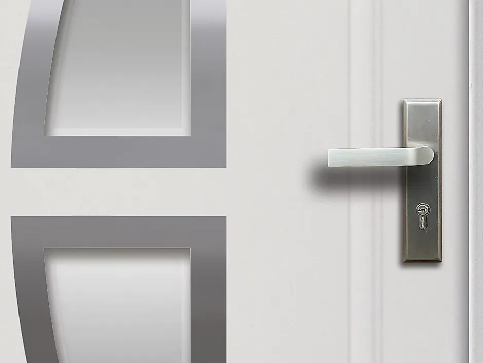 Vente-unique Porte d'entrée en acier vitrée avec inox H207 x L100 cm blanc - épaisseur 55 mm - poussant gauche - COVAS