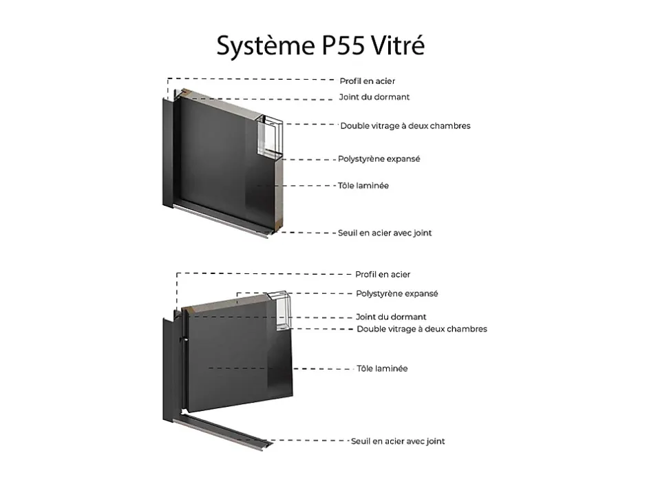 Vente-unique Porte d'entrée en acier vitrée et inox H207 x L100 cm effet chêne - épaisseur 55 mm - poussant droit - COVAS