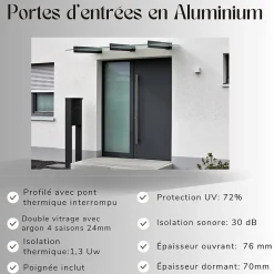 Porte d'entrée en aluminium CLASSIC DESIGN 2305-3661 RAL 8000 ( L.: 150 cm x H.: 215 cm)-3 in 1 New