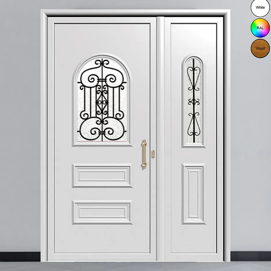 Porte d'entrée en aluminium CLASSIC DESIGN 2312-3365 RAL 9003 ( L.: 150 cm x H.: 215 cm)-3 in 1 Clearance