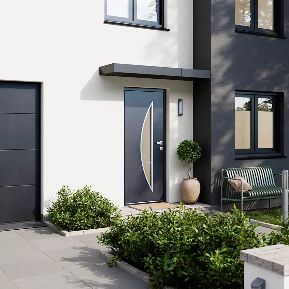 Fortia Porte d'entrée acier gris RAL 7016 Ricardi 96 x h.218 cm poussant droit