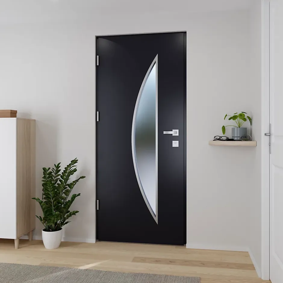 Fortia Porte d'entrée acier gris RAL 7016 Ricardi 96 x h.218 cm poussant droit