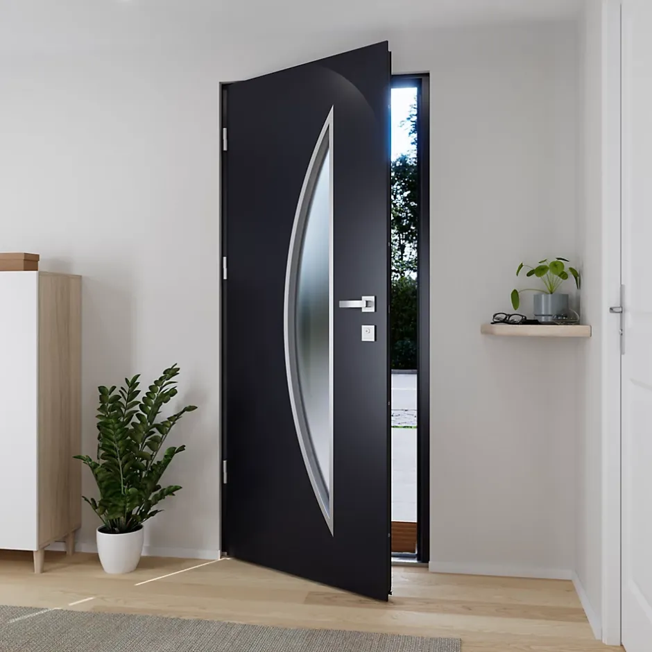 Fortia Porte d'entrée acier gris RAL 7016 Ricardi 96 x h.218 cm poussant droit