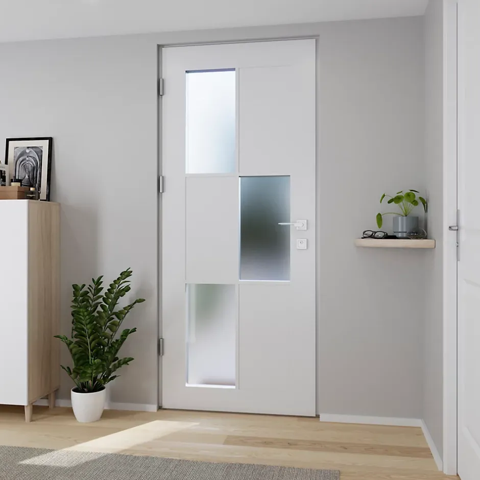 Porte d'entrée acier blanc RAL 9003 Jesolo 96 x h.218 cm poussant droit-Fortia Clearance