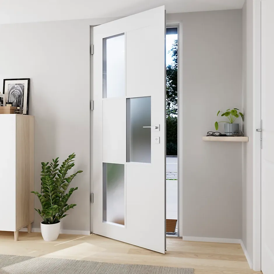 Porte d'entrée acier blanc RAL 9003 Jesolo 96 x h.218 cm poussant droit-Fortia Clearance