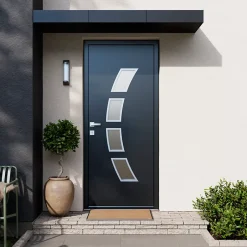 Fortia Porte d'entrée acier gris RAL 7016 Valtos 96 x h.218 cm poussant droit