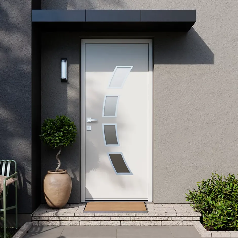 Porte d'entrée acier blanc RAL 9003 Valtos 96 x h.218 cm poussant droit-Fortia Hot