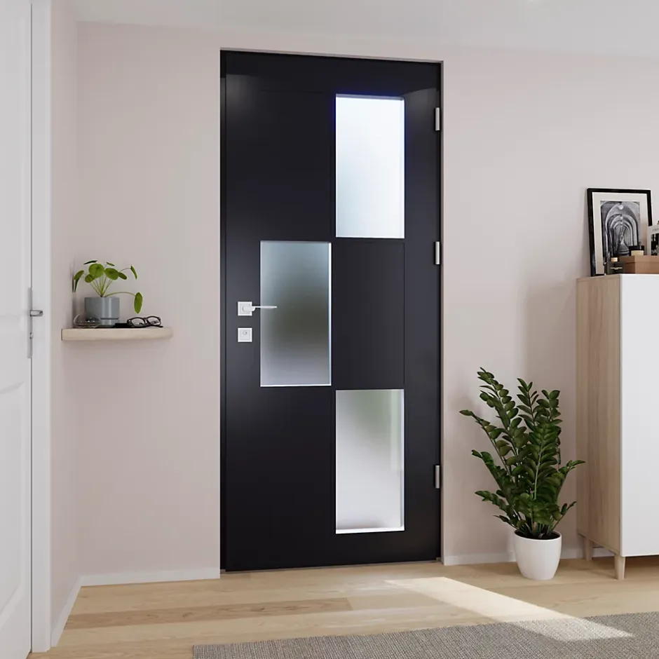 Porte d'entrée acier gris RAL 7016 Jesolo 96 x h.218 cm poussant droit-Fortia Best