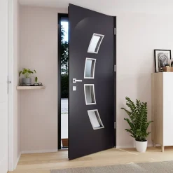 Fortia Porte d'entrée acier gris RAL 7016 Valtos 96 x h.218 cm poussant gauche