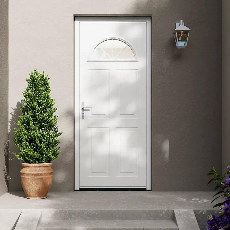 Porte d'entrée acier blanc RAL 9003 Isabela 96 x h.218 cm poussant droit-Fortia Clearance