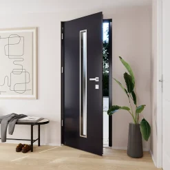 Fortia Porte d'entrée acier gris RAL 7016 Pasni 96 x h.218 cm poussant droit