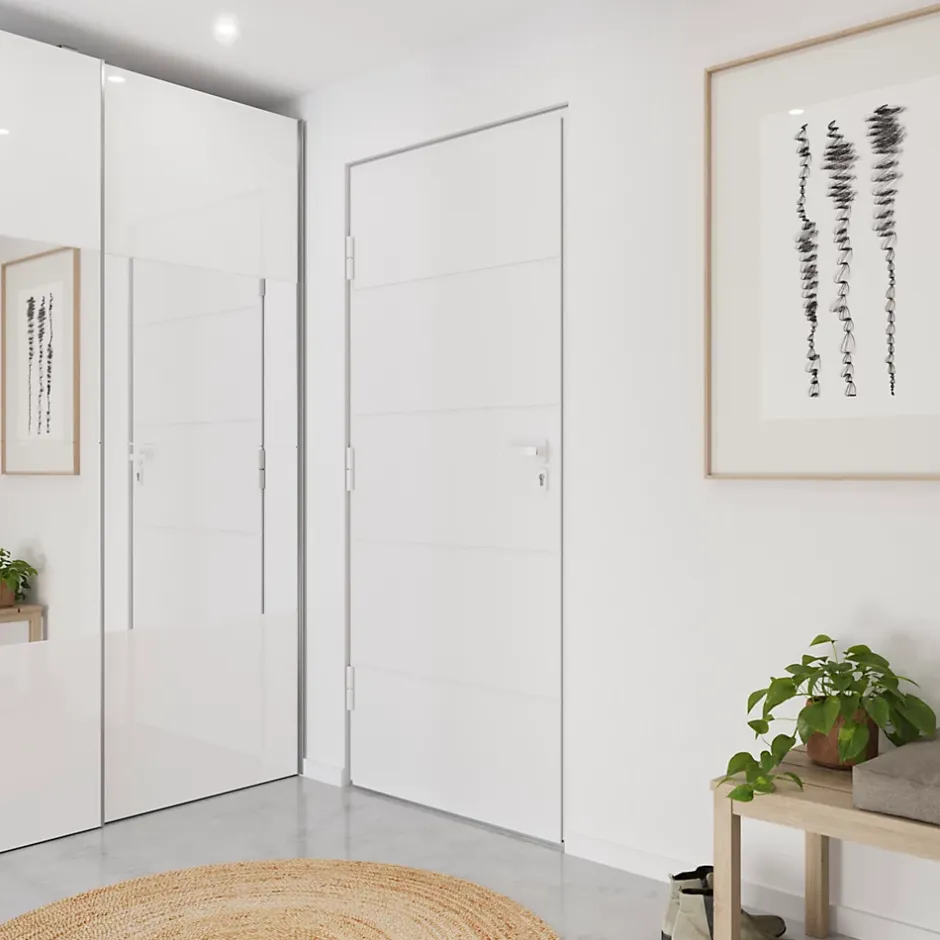 Porte d'entrée alu blanc RAL 9003 Madryn 96 x h.218 cm poussant droit-Fortia Clearance