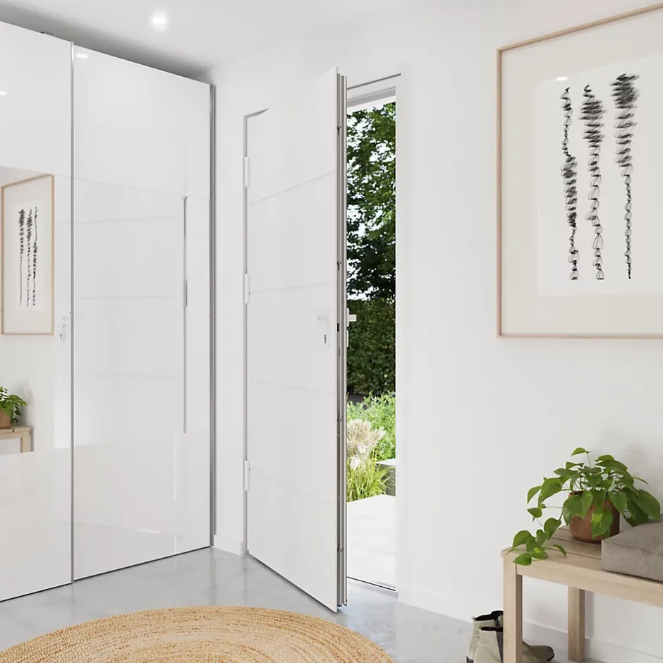 Porte d'entrée alu blanc RAL 9003 Madryn 96 x h.218 cm poussant droit-Fortia Clearance