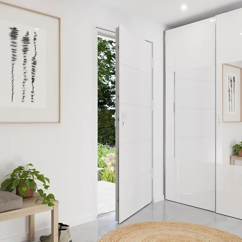Porte d'entrée alu blanc RAL 9003 Madryn 96 x h.218 cm poussant droit-Fortia Clearance
