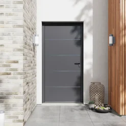 Fortia Porte d'entrée alu gris RAL 7021 Cecina 96 x h.218 cm poussant gauche