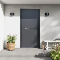 Fortia Porte d'entrée alu Leme gris RAL 7021 96 x h.218 cm poussant gauche
