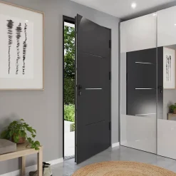 Fortia Porte d'entrée alu Leme gris RAL 7021 96 x h.218 cm poussant gauche