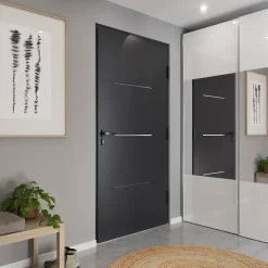 Fortia Porte d'entrée alu Leme gris RAL 7021 96 x h.218 cm poussant gauche