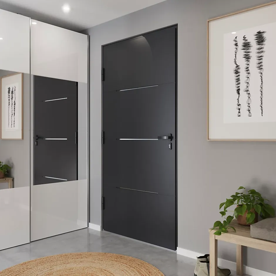 Fortia Porte d'entrée alu Leme gris RAL 7021 96 x h.218 cm poussant droit