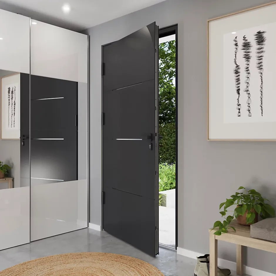 Fortia Porte d'entrée alu Leme gris RAL 7021 96 x h.218 cm poussant droit