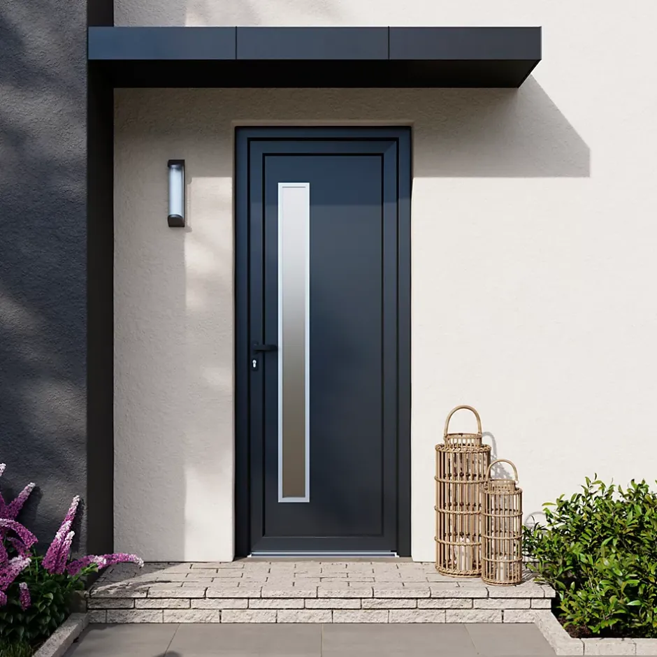 Porte d'entrée pvc anthracite RAL 7016 Gatteo 96 x h.218 cm poussant droit-Fortia New