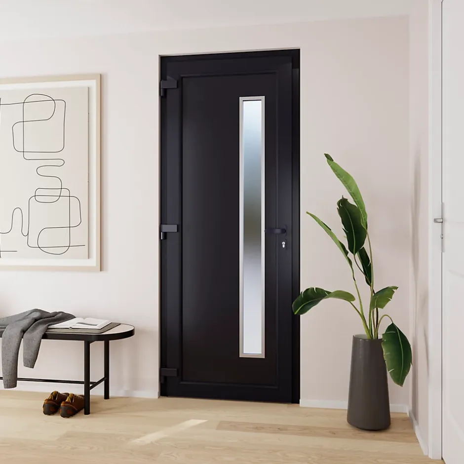 Porte d'entrée pvc anthracite RAL 7016 Gatteo 96 x h.218 cm poussant droit-Fortia New